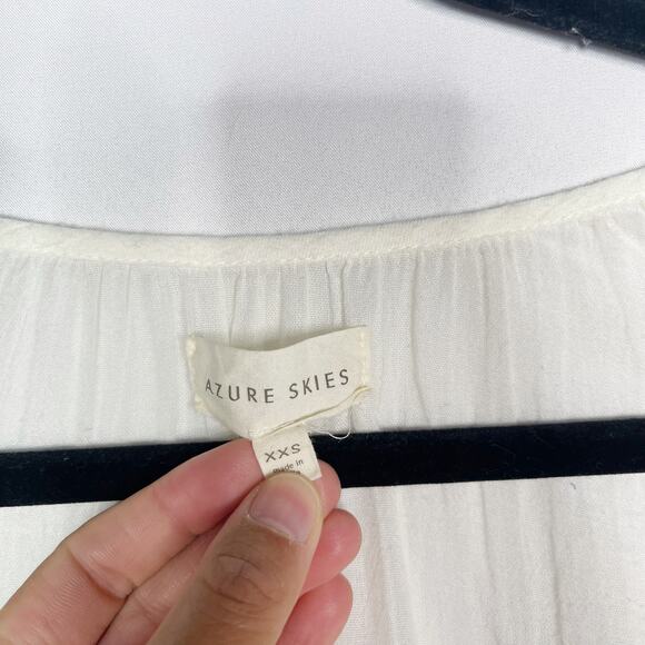 Azure Skies Cream XXS Drop Waist Embroidered Dress Tassel VNeck Short Sleeve - Picture 8 of 11